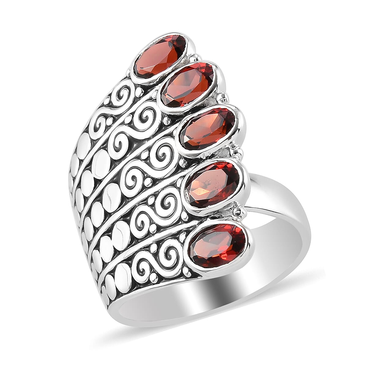 Sajen Silver CULTURAL FLAIR Collection - Mozambique Garnet Enamelled Ring in Rhodium Plated Sterling Silver 2.25 ct, Silver wt 8.50 Gms 6126826 2