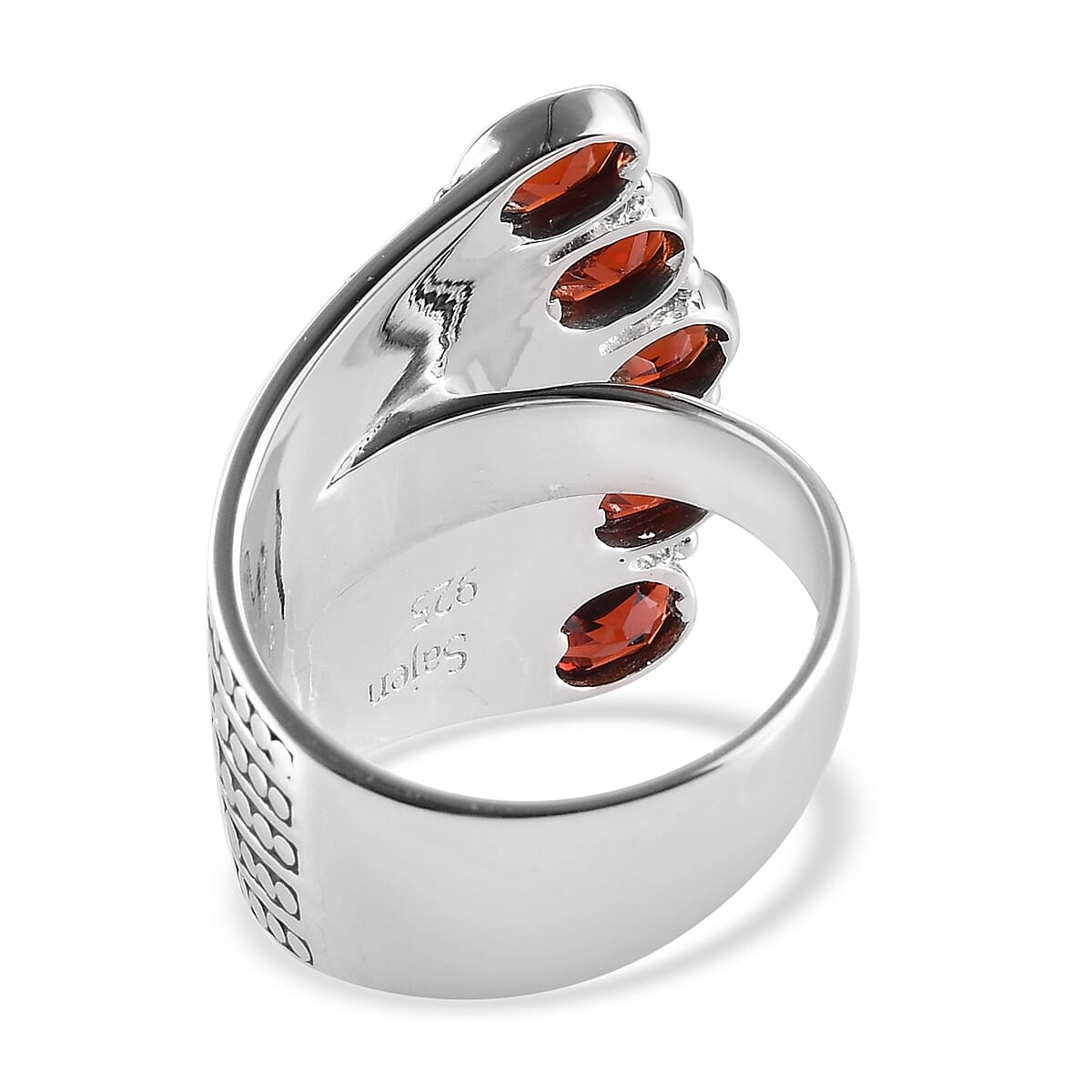 Sajen Silver CULTURAL FLAIR Collection - Mozambique Garnet Enamelled Ring in Rhodium Plated Sterling Silver 2.25 ct, Silver wt 8.50 Gms 6126826 5