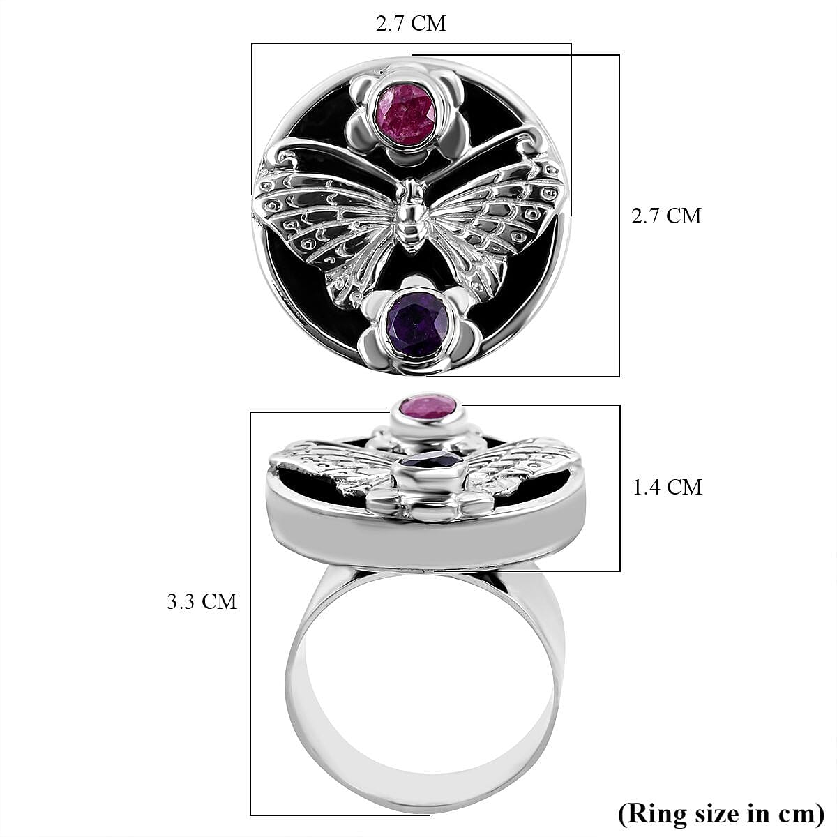 Sajen Silver Collection - Black Shell Pearl, Pink Sapphire, African Amethyst Ring Sterling Silver 0.95 ct. 7144935 11