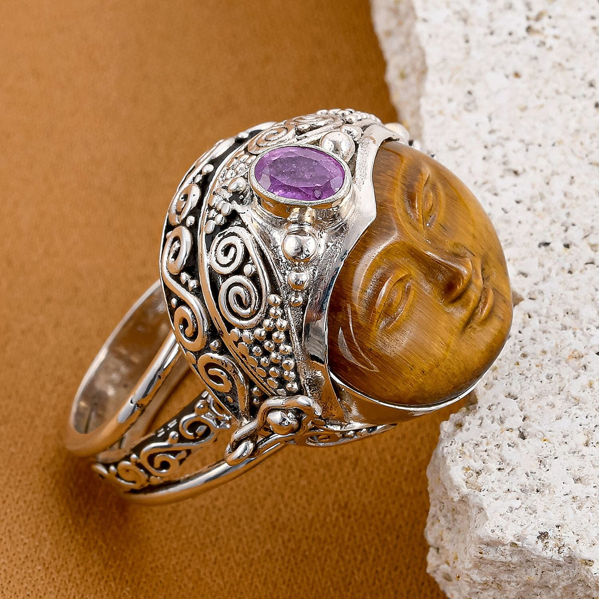 Sajen Silver Collection - Tiger's Eye, Pink Sapphire Ring Sterling Silver 0.41 ct. 7144977 7