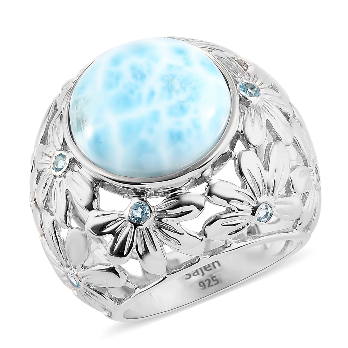 Sajen Silver Cultural Flair Collection - 11 Ct. Larimar and Blue Topaz Floral Ring in Sterling Silver 6296626 2