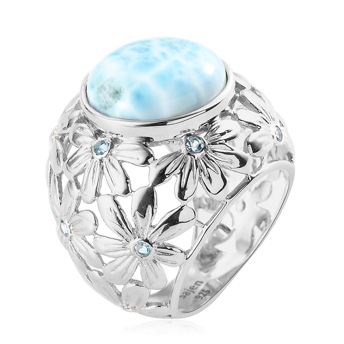 Sajen Silver Cultural Flair Collection - 11 Ct. Larimar and Blue Topaz Floral Ring in Sterling Silver 6296626 4