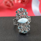 Sajen Silver Cultural Flair Collection - Larimar, Swiss Blue Topaz and Aquamarine Colour Doublet Quartz Enamelled Ring in Platinum Overlay Sterling Silver 3.35 Ct.