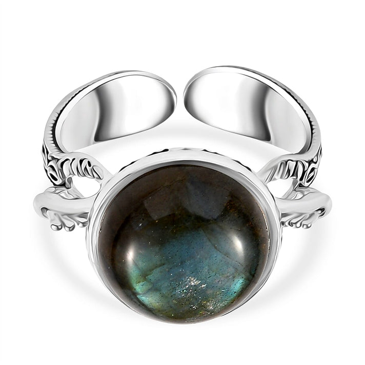 Sajen Silver Labradorite Adjustable Solitaire Ring in Rhodium Overlay Sterling Silver 5.47 Ct. 8364395 1