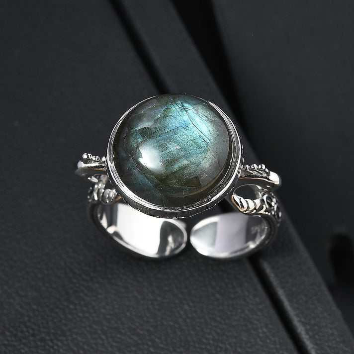 Sajen Silver Labradorite Adjustable Solitaire Ring in Rhodium Overlay Sterling Silver 5.47 Ct. 8364395 2