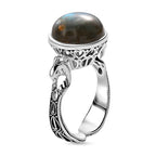 Sajen Silver Labradorite Adjustable Ring in Rhodium Overlay Sterling Silver 5.47 Ct.