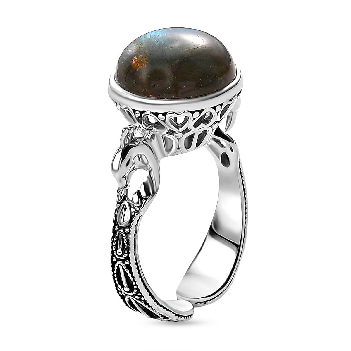 Sajen Silver Labradorite Adjustable Solitaire Ring in Rhodium Overlay Sterling Silver 5.47 Ct. 8364395 3