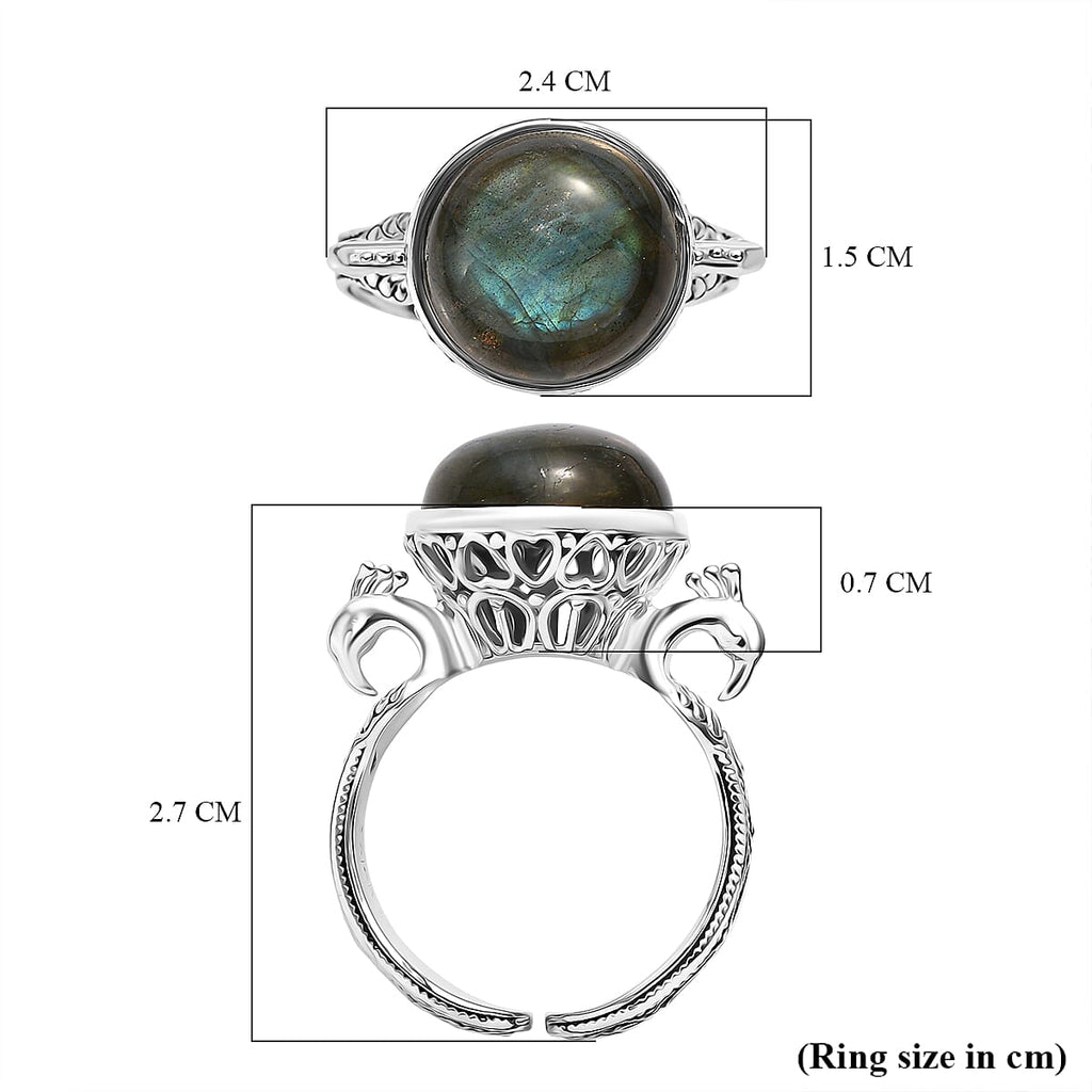 Sajen Silver Labradorite Adjustable Ring in Rhodium Overlay Sterling Silver 5.47 Ct.