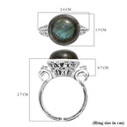 Sajen Silver Labradorite Adjustable Ring in Rhodium Overlay Sterling Silver 5.47 Ct.