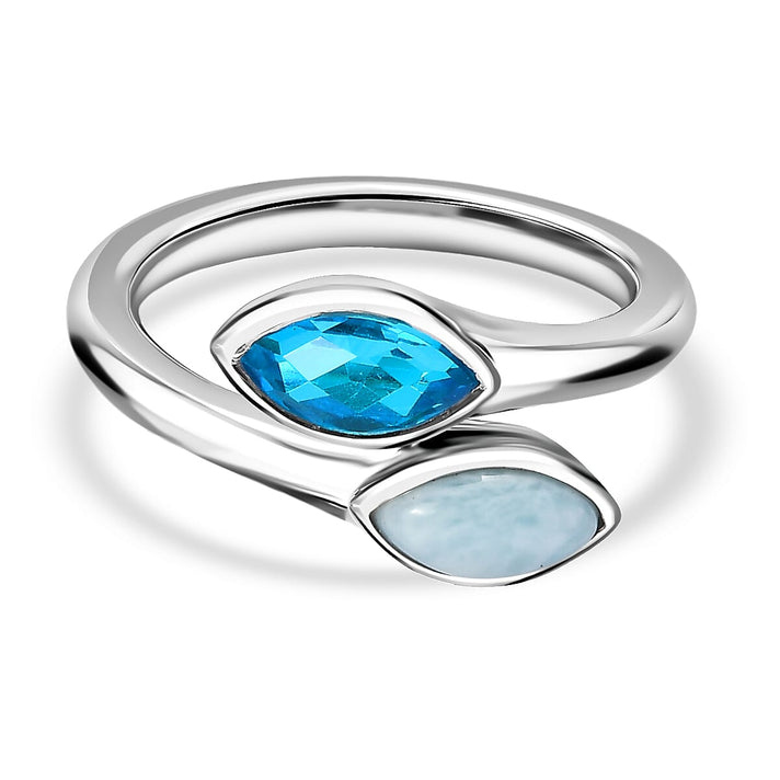 Sajen Silver Larimar, Celestial Swiss Blue Mystic Quartz Adjustable Bypass Ring in Rhodium Overlay Sterling Silver 1.20 Ct. 8364246 1