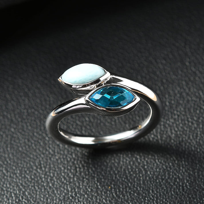 Sajen Silver Larimar, Celestial Swiss Blue Mystic Quartz Adjustable Bypass Ring in Rhodium Overlay Sterling Silver 1.20 Ct. 8364246 2
