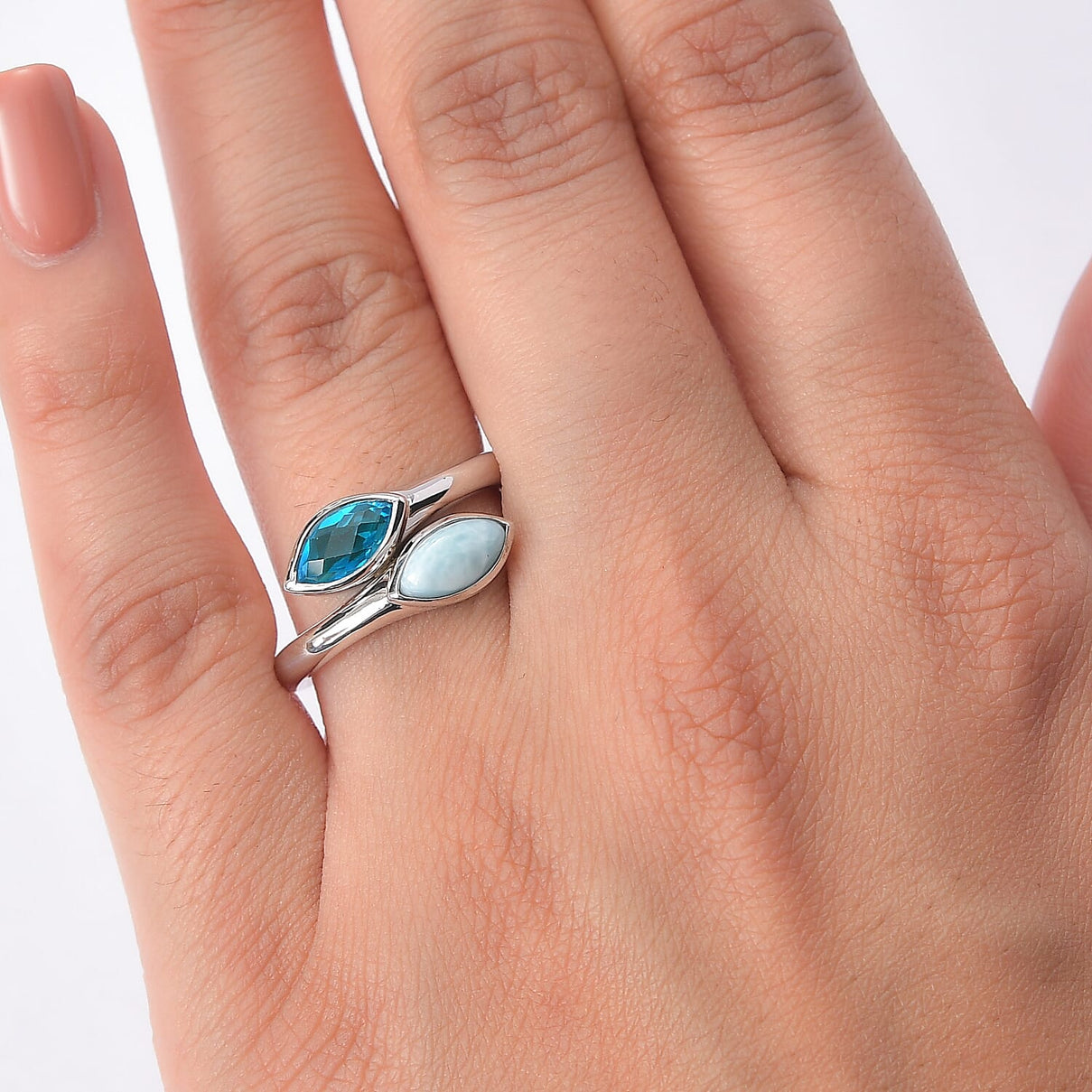 Sajen Silver Larimar, Celestial Swiss Blue Mystic Quartz Adjustable Bypass Ring in Rhodium Overlay Sterling Silver 1.20 Ct. 8364246 2