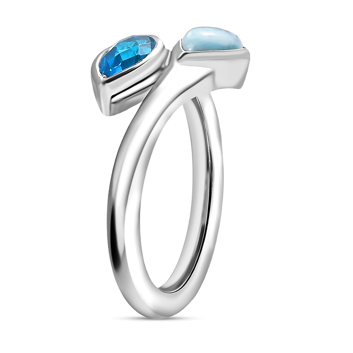 Sajen Silver Larimar, Celestial Swiss Blue Mystic Quartz Adjustable Bypass Ring in Rhodium Overlay Sterling Silver 1.20 Ct. 8364246 3