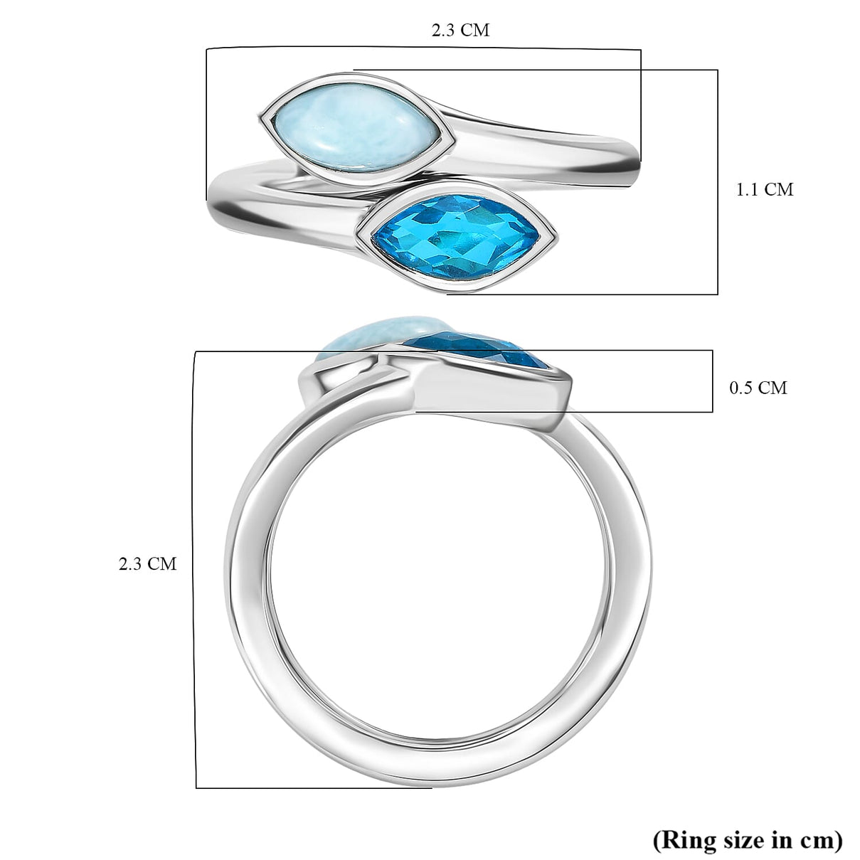 Sajen Silver Larimar, Celestial Swiss Blue Mystic Quartz Adjustable Bypass Ring in Rhodium Overlay Sterling Silver 1.20 Ct. 8364246 5