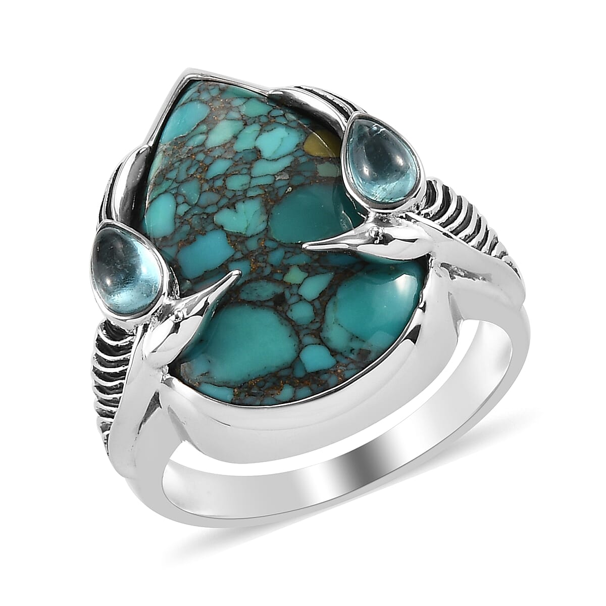 Sajen Silver Natures Joy Collection - Turquoise and Blue-Green Apatite Ring in Rhodium Plated Sterling Silver 6241269 2