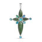 Sajen Silver Nephrite Jade & Peacock Triplet Quartz Pendant in Rhodium Overlay Sterling Silver 14.25 Ct, Silver Wt. 5.43 Gms.