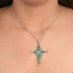 Sajen Silver Nephrite Jade & Peacock Triplet Quartz Pendant in Rhodium Overlay Sterling Silver 14.25 Ct, Silver Wt. 5.43 Gms.