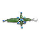 Sajen Silver Nephrite Jade & Peacock Triplet Quartz Pendant in Rhodium Overlay Sterling Silver 14.25 Ct, Silver Wt. 5.43 Gms.