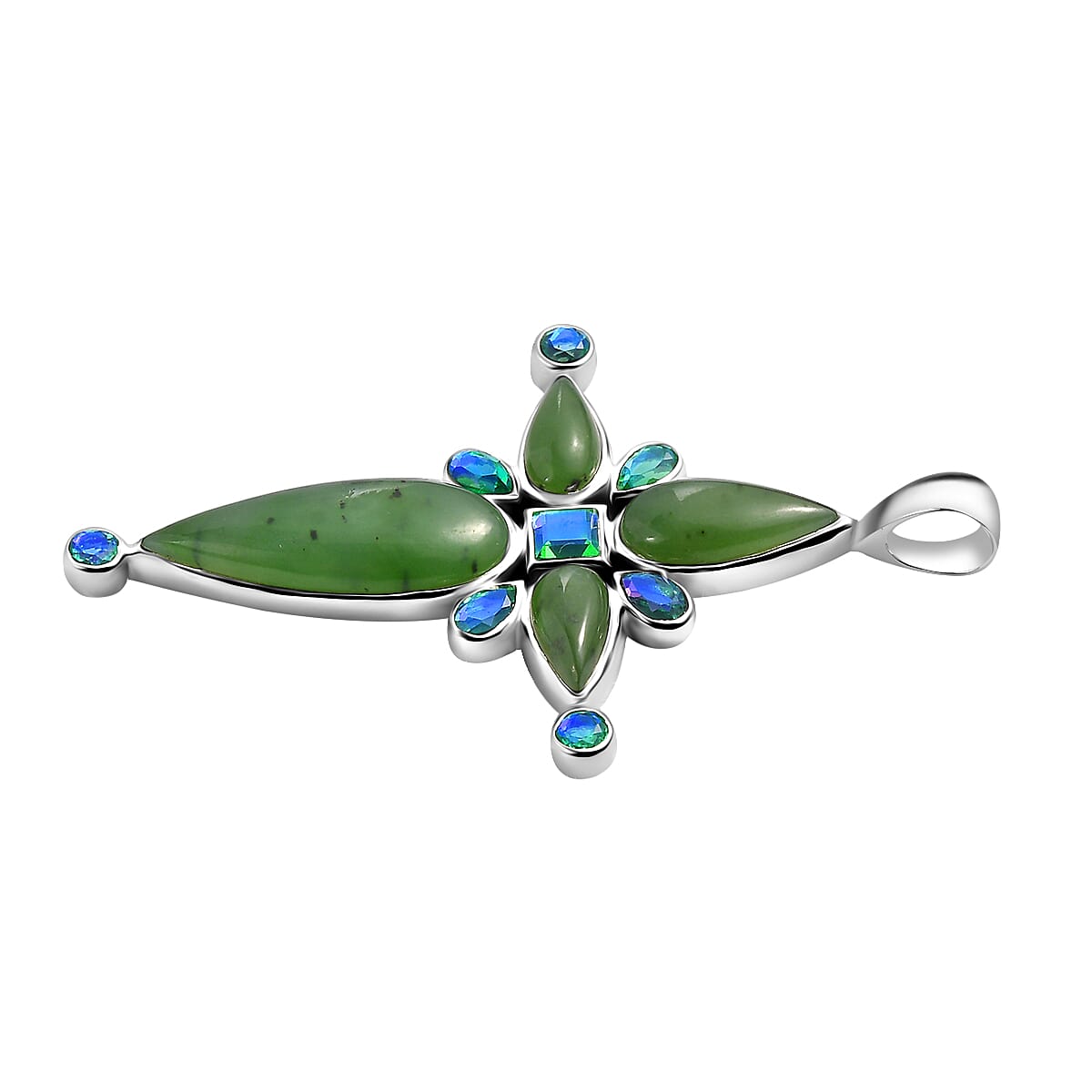 Sajen Silver Nephrite Jade &amp; Peacock Triplet Quartz Pendant in Rhodium Overlay Sterling Silver 14.25 Ct, Silver Wt. 5.43 Gms. 8364302 3