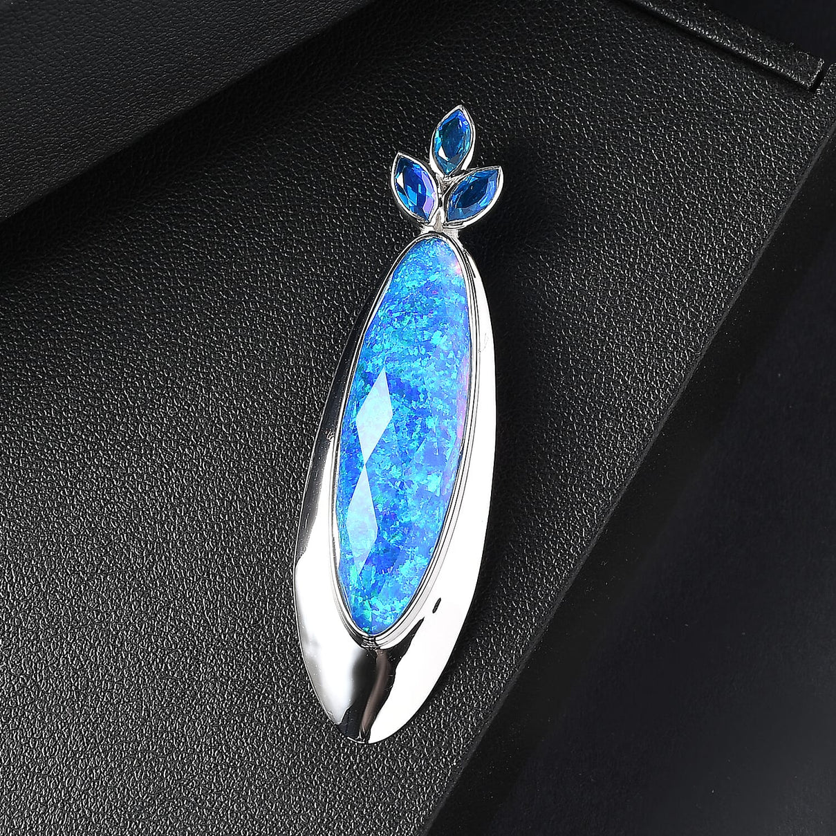 Sajen Silver- Opal Doublet &amp; Paraiba Triplet Quartz Pendant in Rhodium Overlay Sterling Silver 19.30 Ct. 8364369 1