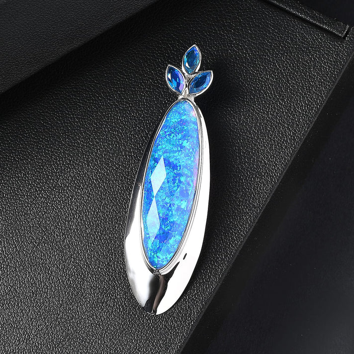 Sajen Silver- Opal Doublet &amp; Paraiba Triplet Quartz Pendant in Rhodium Overlay Sterling Silver 19.30 Ct. 8364369 2