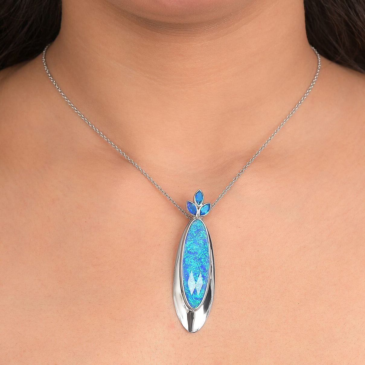 Sajen Silver- Opal Doublet &amp; Paraiba Triplet Quartz Pendant in Rhodium Overlay Sterling Silver 19.30 Ct. 8364369 2