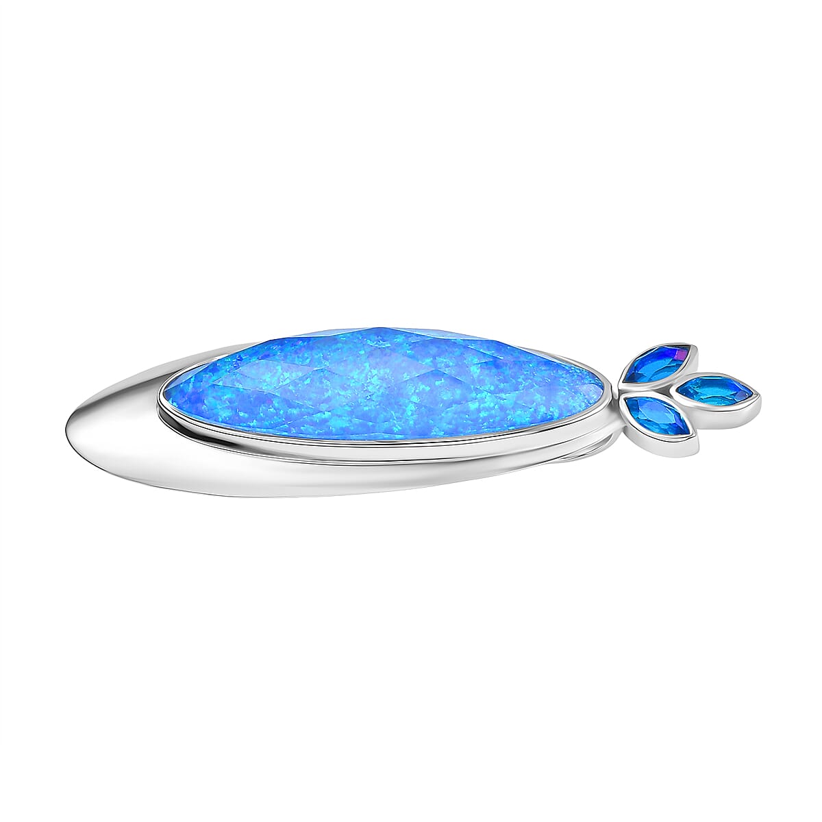 Sajen Silver- Opal Doublet &amp; Paraiba Triplet Quartz Pendant in Rhodium Overlay Sterling Silver 19.30 Ct. 8364369 3
