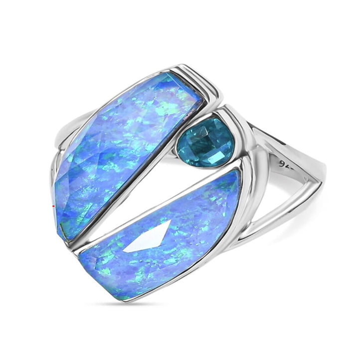 Sajen Silver Opal Doublet, Rainbow Paraiba Boho Ring in Rhodium Overlay Sterling Silver 10.12 Ct. 8364273 1