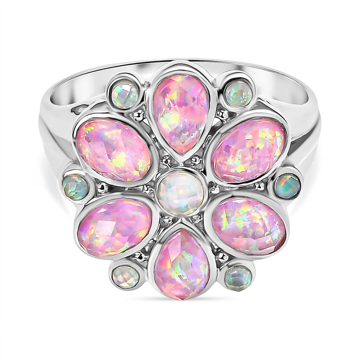Sajen Silver Opal Doublet Floral Ring in Rhodium Overlay Sterling Silver 3.33 Ct. 8364287 1