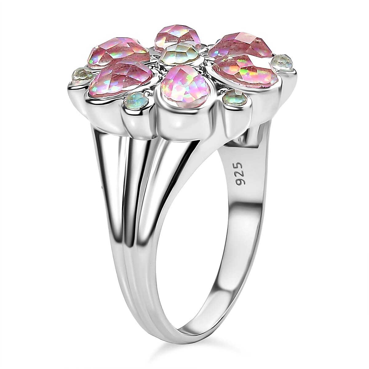 Sajen Silver Opal Doublet Floral Ring in Rhodium Overlay Sterling Silver 3.33 Ct. 8364284 3
