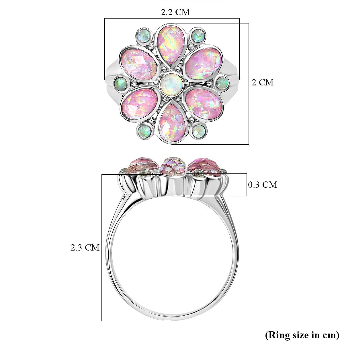Sajen Silver Opal Doublet Floral Ring in Rhodium Overlay Sterling Silver 3.33 Ct. 8364284 5