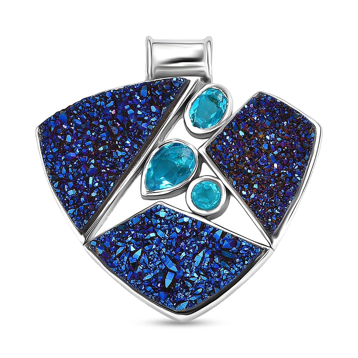 Sajen Silver Paraiba Triplet Quartz &amp; Drusy Agate Pendant in Rhodium Overlay Sterling Silver 10.88 Ct 8364304 0