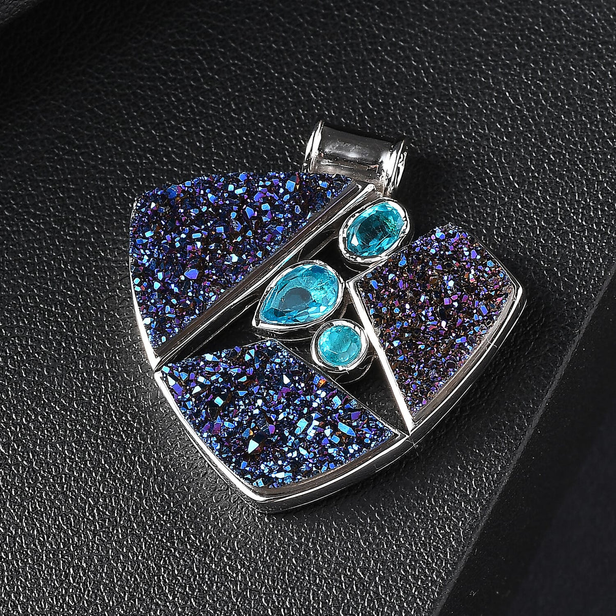 Sajen Silver Paraiba Triplet Quartz &amp; Drusy Agate Pendant in Rhodium Overlay Sterling Silver 10.88 Ct 8364304 1