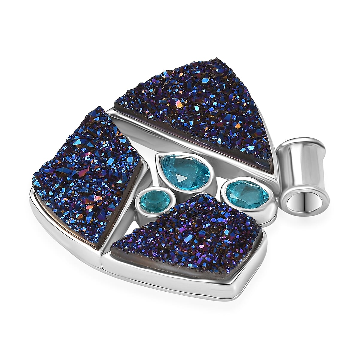 Sajen Silver Paraiba Triplet Quartz &amp; Drusy Agate Pendant in Rhodium Overlay Sterling Silver 10.88 Ct 8364304 3