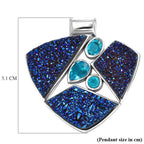 Sajen Silver Paraiba Triplet Quartz & Drusy Agate Pendant in Rhodium Overlay Sterling Silver 10.88 Ct