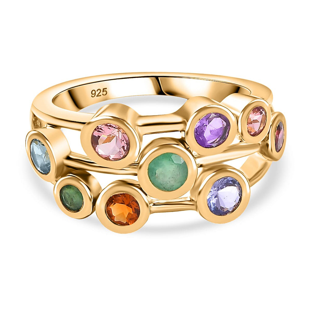 THE TJC BUBBLE - Premium Multi Gemstone Ring in 18K Yellow Gold Vermeil Sterling Silver 1.78 Ct.