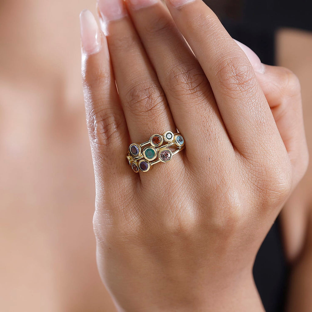 THE TJC BUBBLE - Premium Multi Gemstone Ring in 18K Yellow Gold Vermeil Sterling Silver 1.78 Ct.