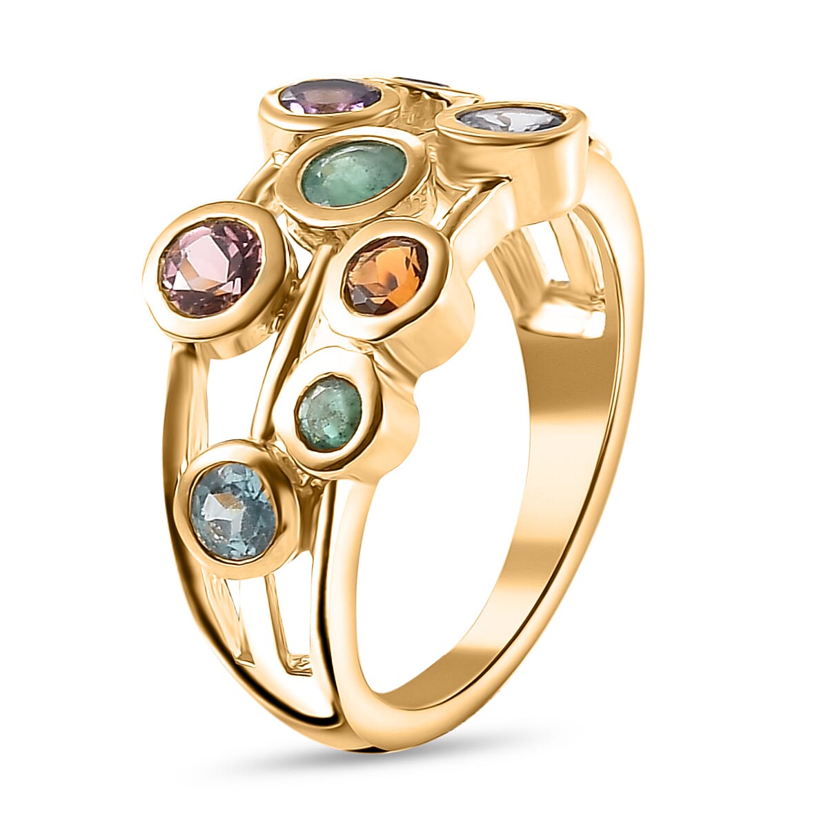 THE TJC BUBBLE -  Premium Multi Gemstone Bubble Ring in 18K Yellow Gold Vermeil Sterling Silver 1.80 Ct. 7956065 4