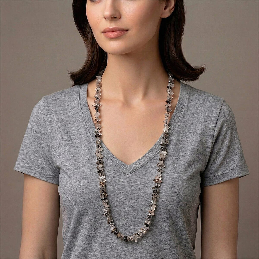 Salt Pepper Quartz Chips Necklace (Size - 32) 353.00 Ct.
