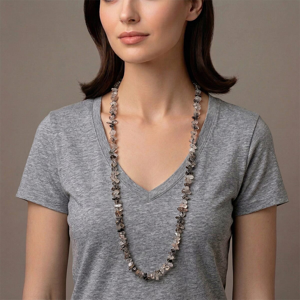 Salt Pepper Quartz Chips Necklace (Size - 32) 353.00 Ct. 8484128 2