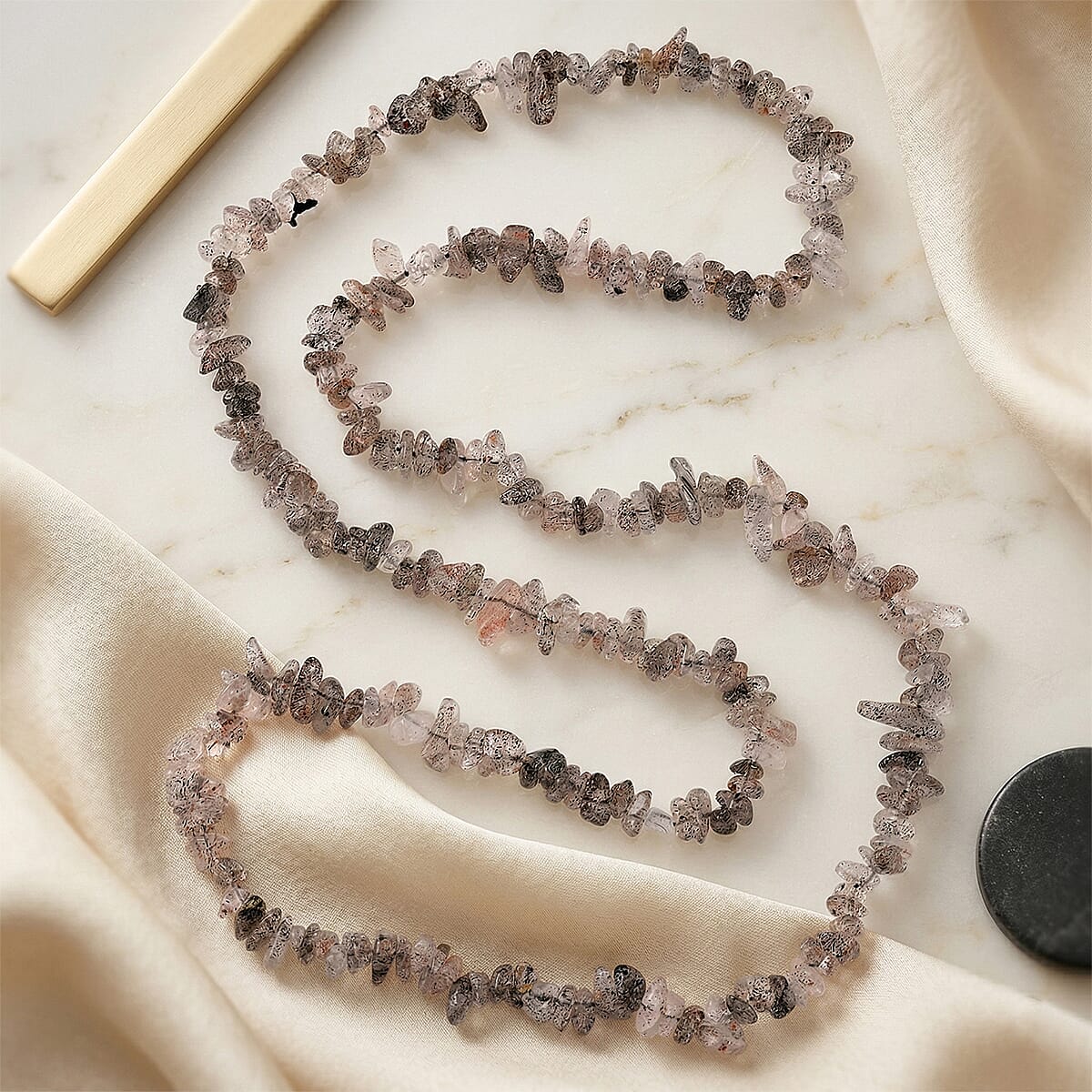 Salt Pepper Quartz Chips Necklace (Size - 32) 353.00 Ct. 8484128 3