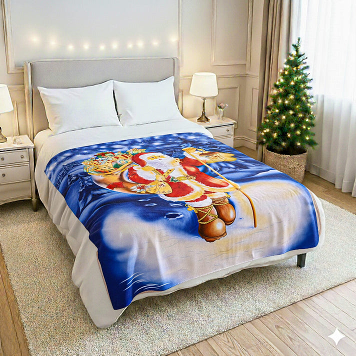 Santa Claus Digital Print Throw (220gsm) - Blue V32369449 1