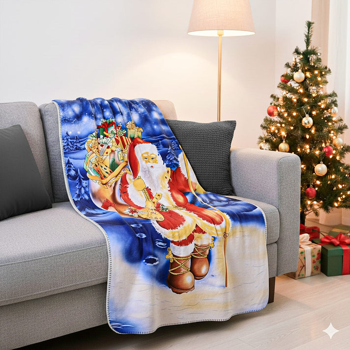 Santa Claus Digital Print Throw (220gsm) - Blue V32369449 2