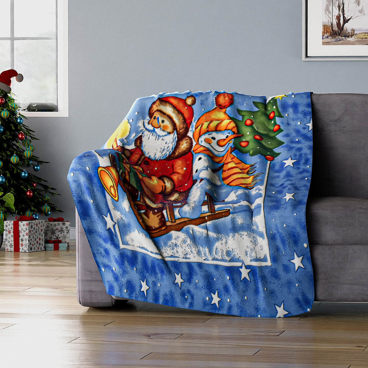 Christmas Super Soft Santa Claus and Snow Man Pattern Fleece Blanket (Size 165X130 cm) - Santa Claus 7015747 0