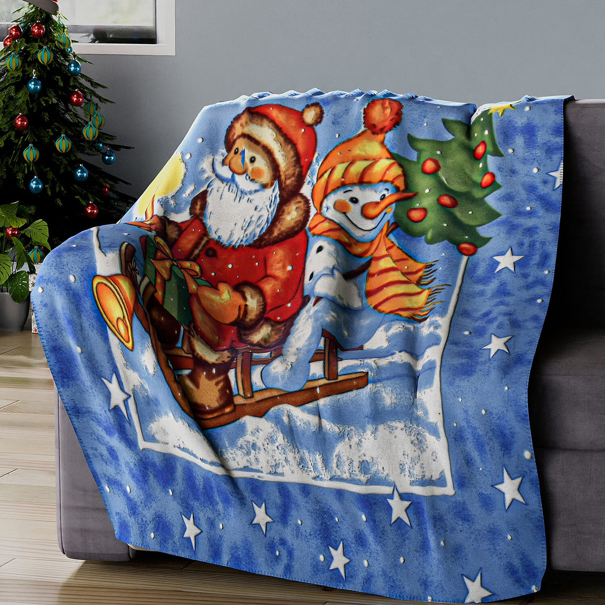 Christmas Super Soft Santa Claus and Snow Man Pattern Fleece Blanket (Size 165X130 cm) - Santa Claus 7015747 2