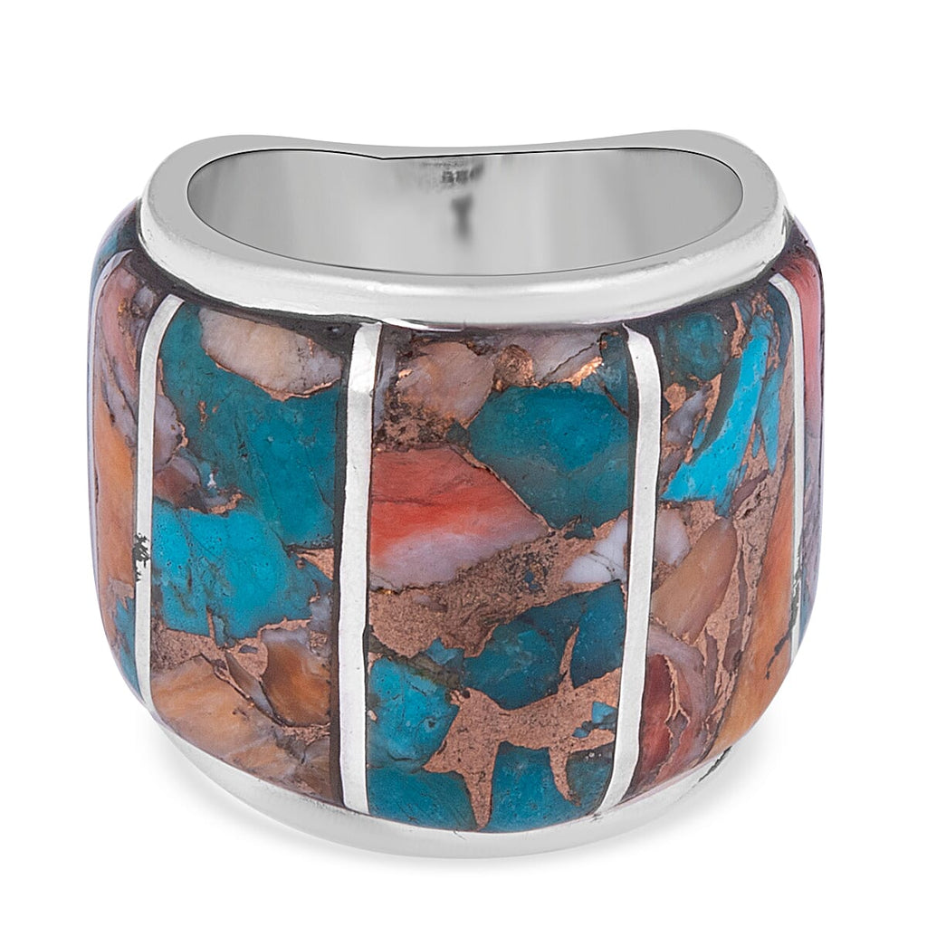 Santa Fe Collection - Spiny Turquoise Ring in Rhodium Overlay Sterling Silver 5.00 Ct.