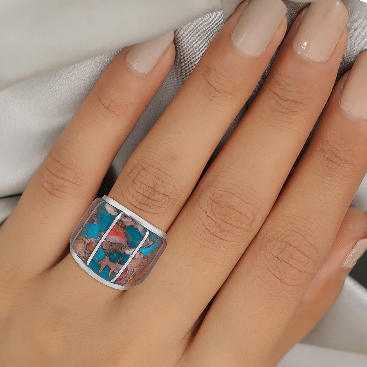 Santa Fe Collection 10.50 Ct. Spiny Turquoise Ring in Rhodium Plated Sterling Silver 6091639 1