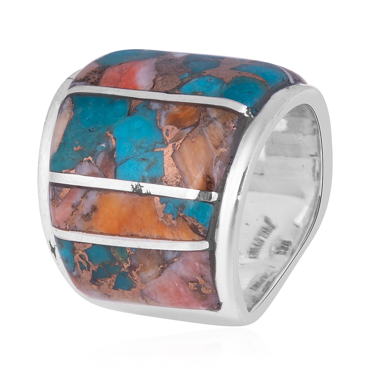 Santa Fe Collection 10.50 Ct. Spiny Turquoise Ring in Rhodium Plated Sterling Silver 6091639 2