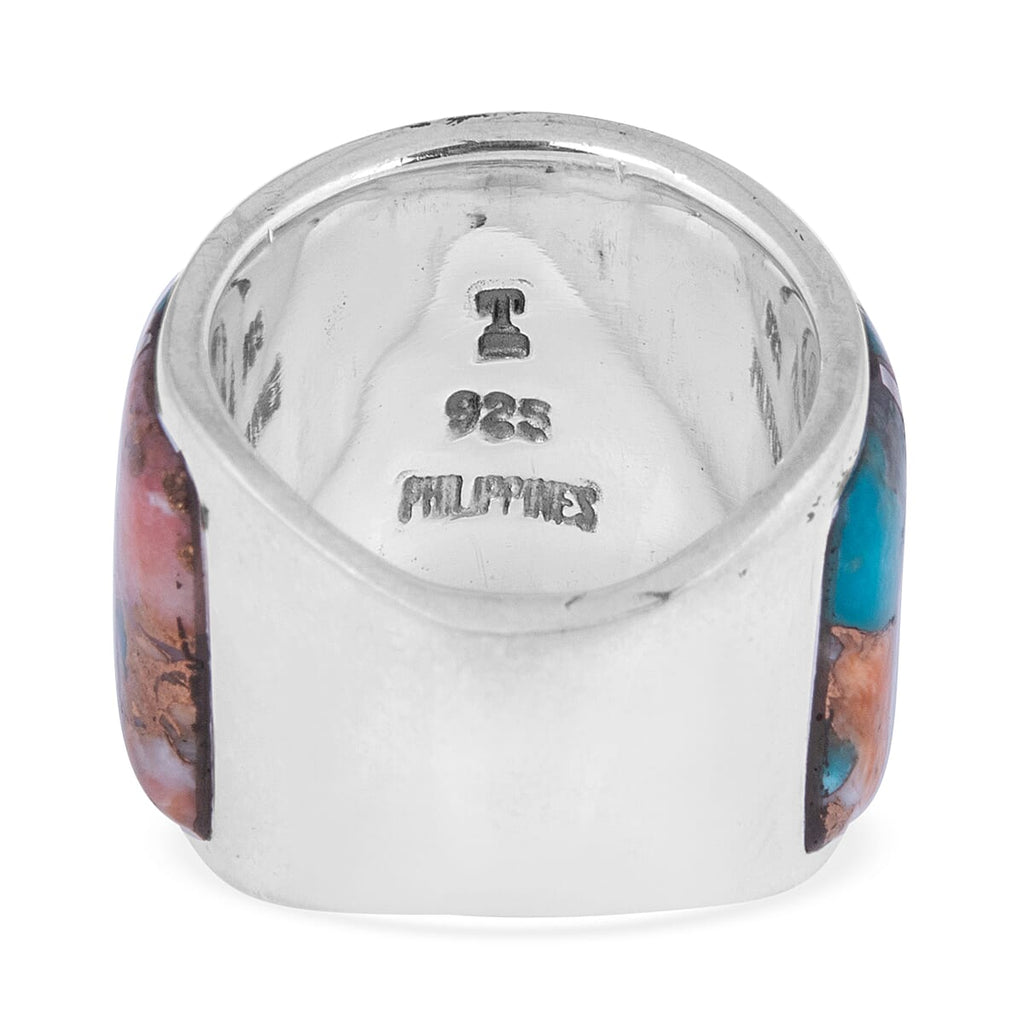 Santa Fe Collection - Spiny Turquoise Ring in Rhodium Overlay Sterling Silver 5.00 Ct.