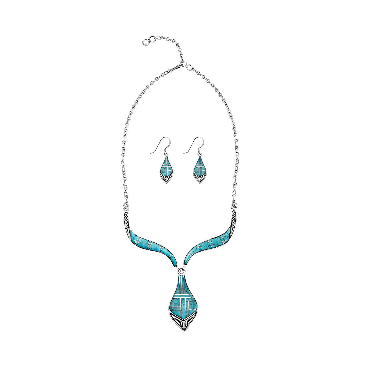 Santa Fe Collection - Artisan Crafted Kingman Turquoise Necklace (18-2 Inch Ext.) and Earrings in Sterling Silver 22.00 Ct, Silver Wt 33.00 Gms 3555164 0